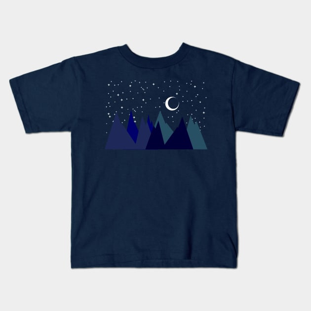 MOUNTAINS, NIGHT SKY, MOON AND STARS, MINIMALIST MOUNTAINS Kids T-Shirt by SAMUEL FORMAS